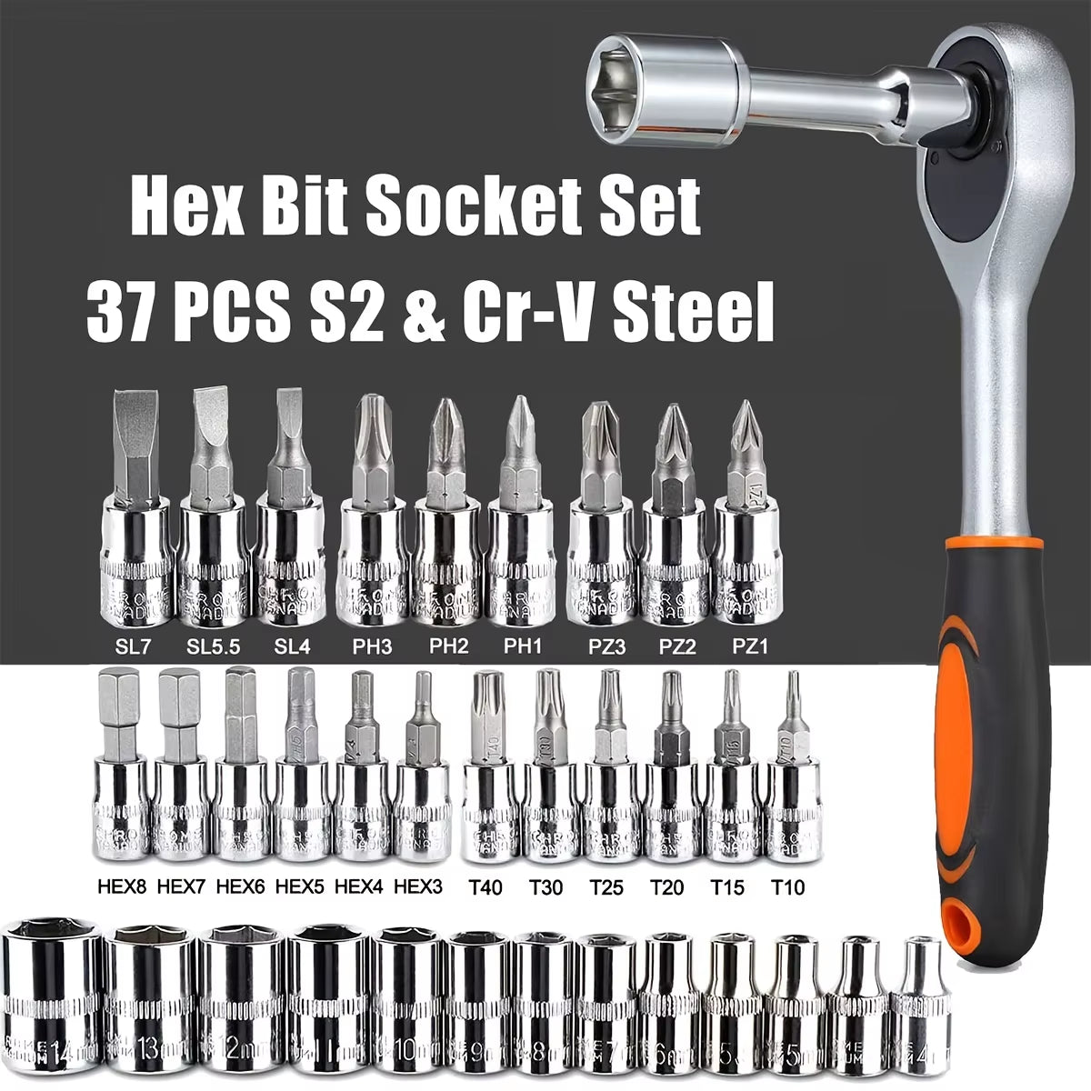 46Pcs Family Tools 1/4 Set Mechanic Tool Kits for Auto Repair Hous with Sockets Metric Hex Bit Socket Set Inch Ratchet Wrench