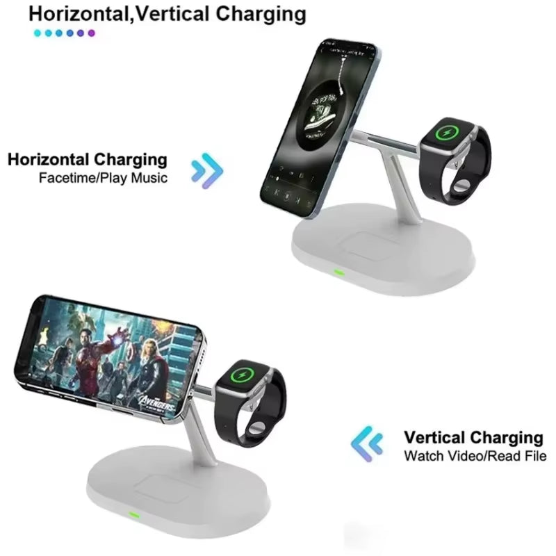 3 in 1 Magnetic Wireless Charger Stand for Magsafe Iphone 16 15 14 13 12 Apple Watch 8 7 Airpods Pro Fast Charging Station