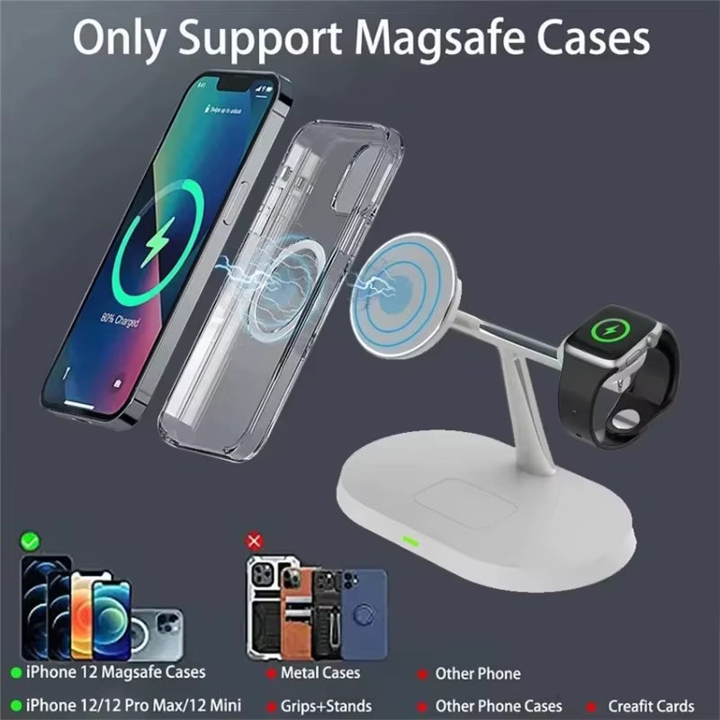3 in 1 Magnetic Wireless Charger Stand for Magsafe Iphone 16 15 14 13 12 Apple Watch 8 7 Airpods Pro Fast Charging Station