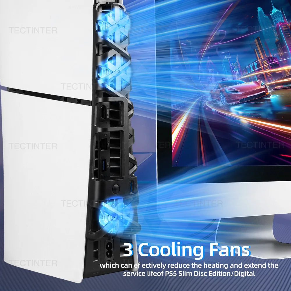 For PS5 Slim Accessories Cooling Fan with USB 3.0 Port Cooler for Playstation 5 Slim Disc/Digital Console Cooling System