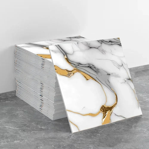 Aluminum Foil Bottom Imitation Tile Wall Stickers Kitchen Bathroom Decor Damp Proof Marble Pattern Foam Self-Adhesive Wallpaper