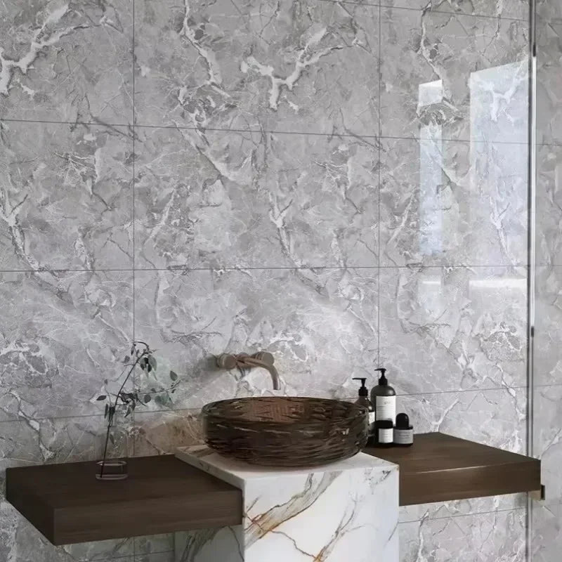 Aluminum Foil Bottom Imitation Tile Wall Stickers Kitchen Bathroom Decor Damp Proof Marble Pattern Foam Self-Adhesive Wallpaper