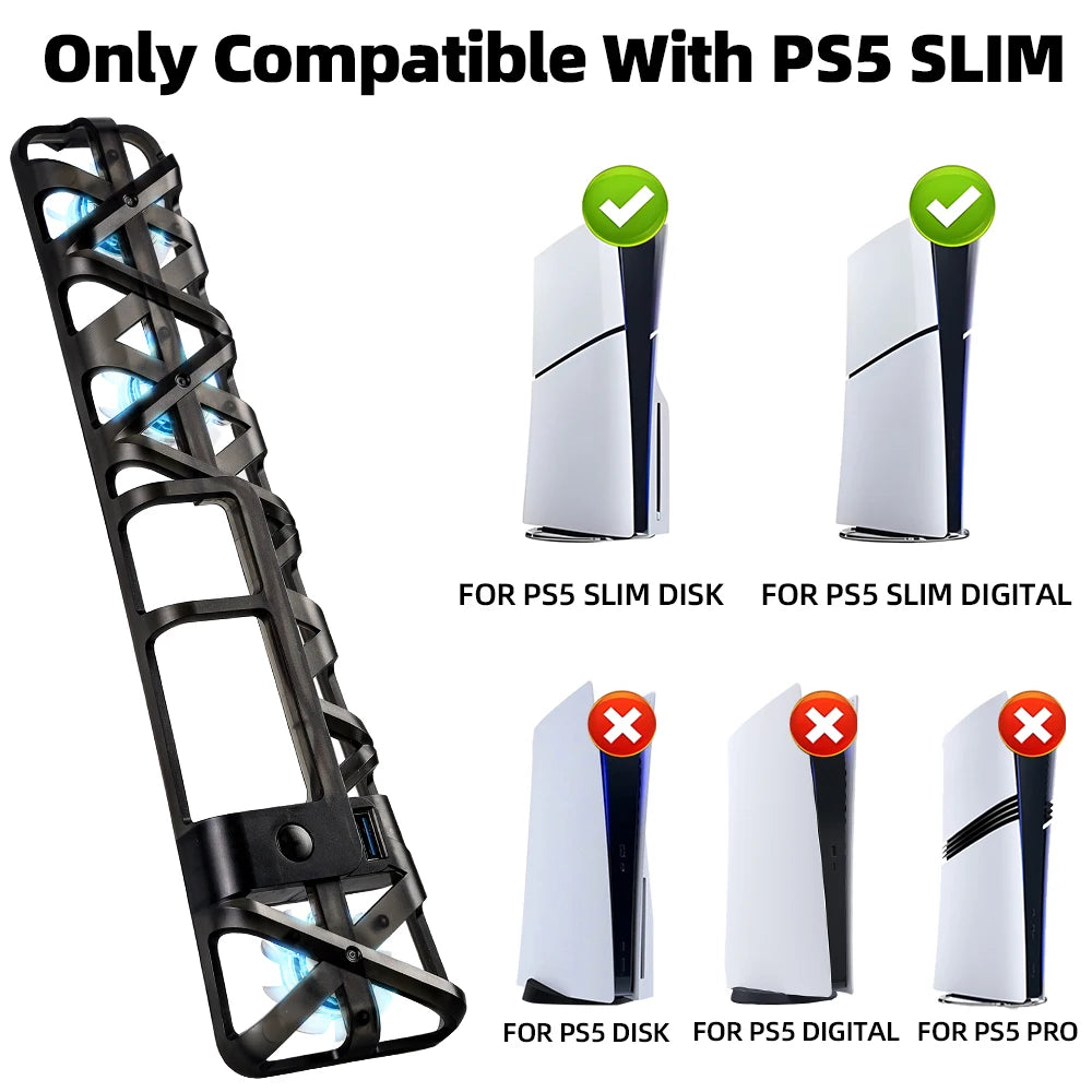 For PS5 Slim Accessories Cooling Fan with USB 3.0 Port Cooler for Playstation 5 Slim Disc/Digital Console Cooling System