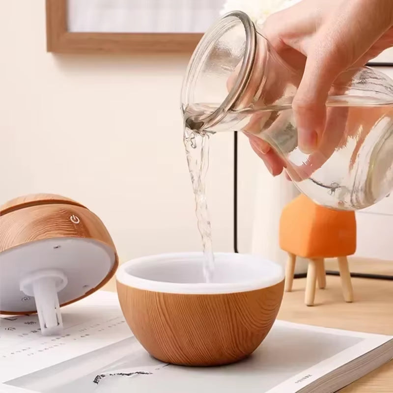 Mini Woodgrain Ultrasonic USB Humidifier and Essential Oil Diffuser Portable Desktop Aromatherapy for Home Office Use