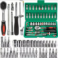 46Pcs Family Tools 1/4 Set Mechanic Tool Kits for Auto Repair Hous with Sockets Metric Hex Bit Socket Set Inch Ratchet Wrench