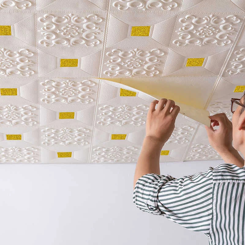 10Pcs 70X70Cm Big Size Ceiling Wallpaper 3D Brick Waterproof Wall Stickers Foam Self-Adchive Wall Decoration