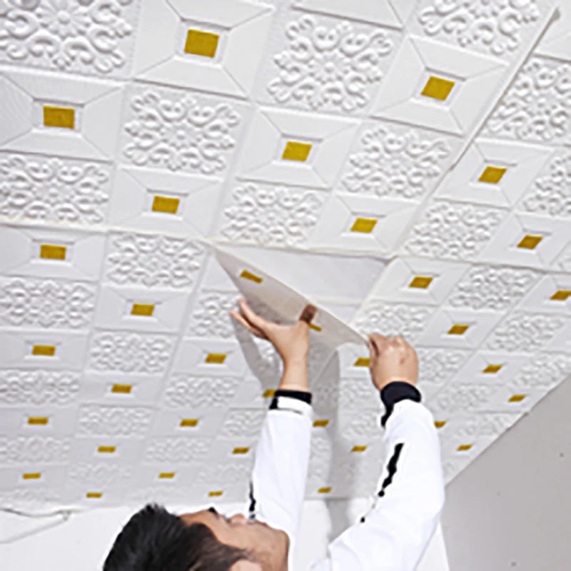 10Pcs 70X70Cm Big Size Ceiling Wallpaper 3D Brick Waterproof Wall Stickers Foam Self-Adchive Wall Decoration