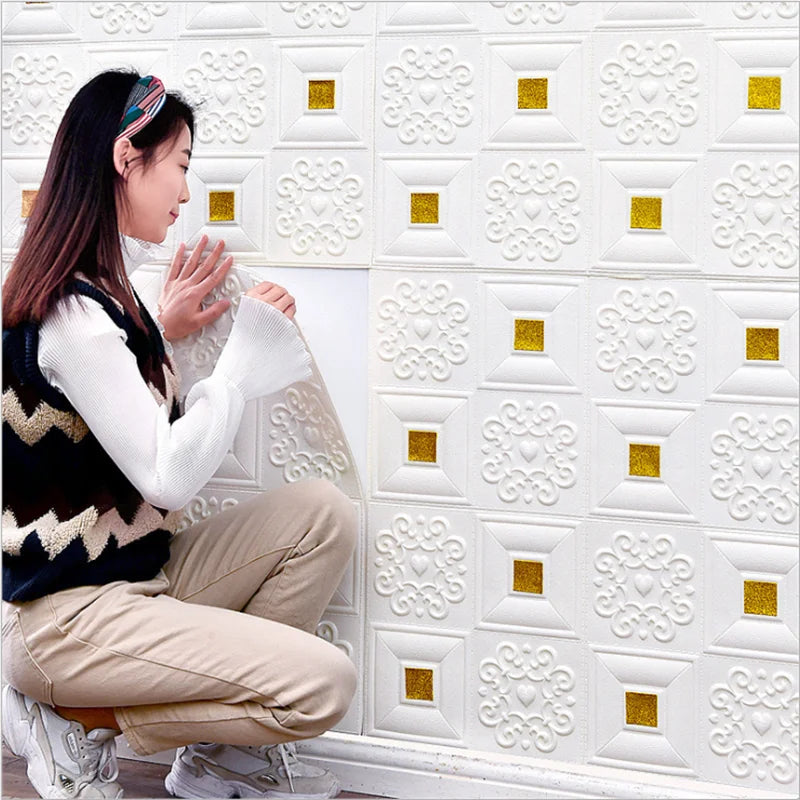 10Pcs 70X70Cm Big Size Ceiling Wallpaper 3D Brick Waterproof Wall Stickers Foam Self-Adchive Wall Decoration