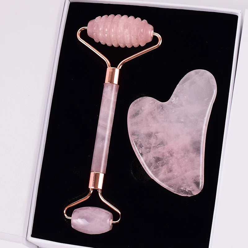 Face Care Massage Roller Natural Rose Quartz Gua Sha Tool Health Skin Acupuncture Massager Neck Slimming anti Wrinkle Cellulite