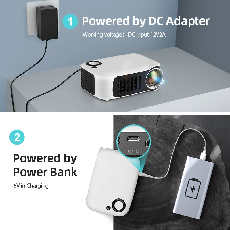 MINI Projector Portable 3D LED Video Projectors Home Cinema Theater Game Laser Beamer Smart TV BOX 1080P 4K via HD Port A2000