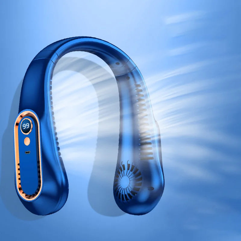 8000Mah Portable Hanging Neck Fan Bladeless Neckband Fan Digital Display Power Air Cooler USB Rechargeable Electric Fan