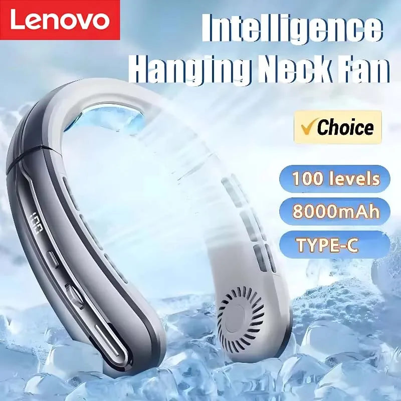 8000Mah Portable Hanging Neck Fan Bladeless Neckband Fan Digital Display Power Air Cooler USB Rechargeable Electric Fan