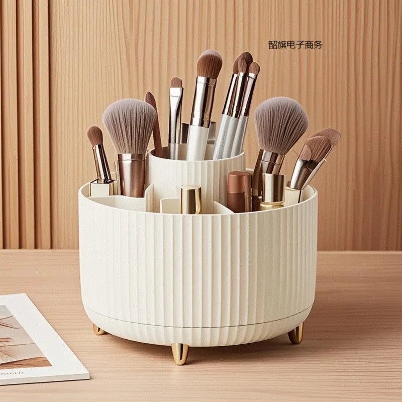 360° Rotating Makeup Organizer - 1Pc Plastic Cosmetic Storage with 5 Compartments - Multi-Functional Holder for Brushes