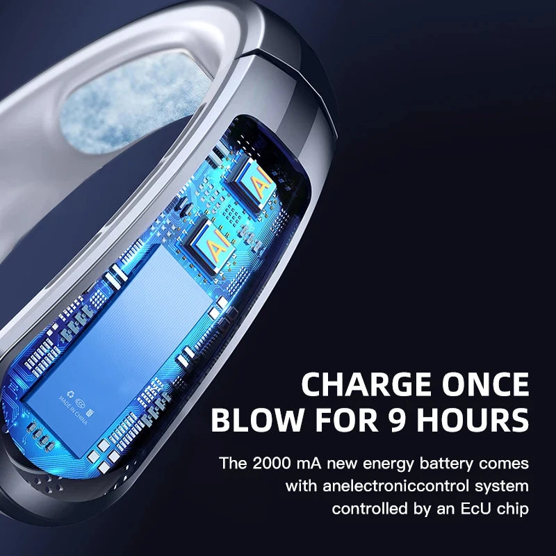 8000Mah Portable Hanging Neck Fan Bladeless Neckband Fan Digital Display Power Air Cooler USB Rechargeable Electric Fan