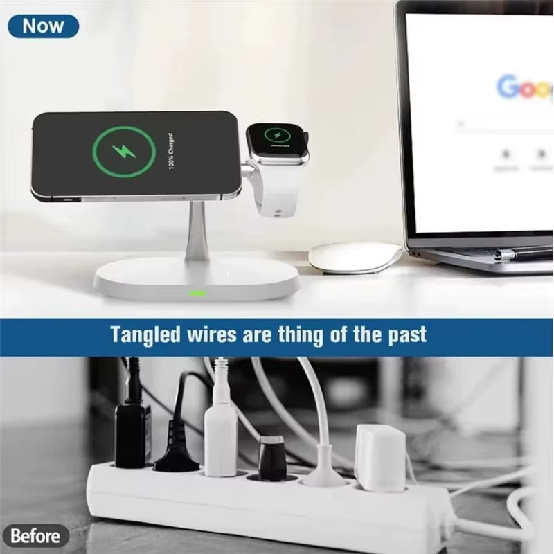 3 in 1 Magnetic Wireless Charger Stand for Magsafe Iphone 16 15 14 13 12 Apple Watch 8 7 Airpods Pro Fast Charging Station