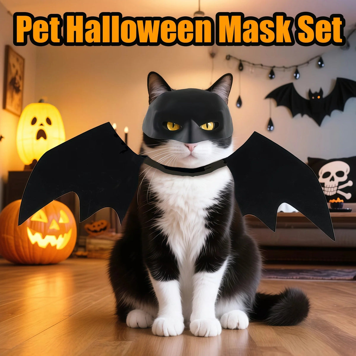 Black Bat Wings & Mask Pet Costume - Vexora Store