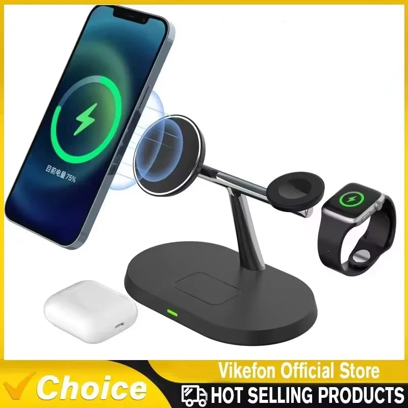 3 in 1 Magnetic Wireless Charger Stand for Magsafe Iphone 16 15 14 13 12 Apple Watch 8 7 Airpods Pro Fast Charging Station