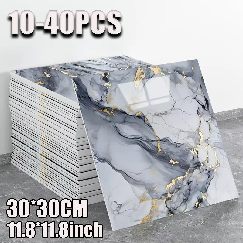 Aluminum Foil Bottom Imitation Tile Wall Stickers Kitchen Bathroom Decor Damp Proof Marble Pattern Foam Self-Adhesive Wallpaper