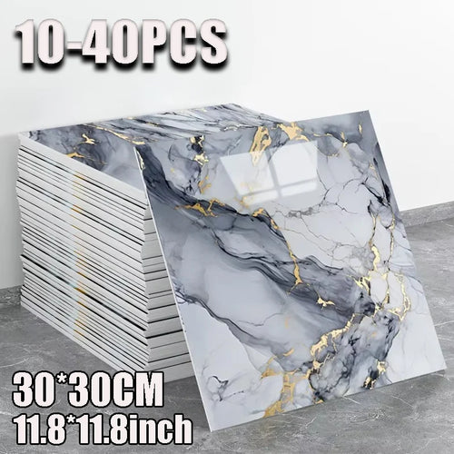 Aluminum Foil Bottom Imitation Tile Wall Stickers Kitchen Bathroom Decor Damp Proof Marble Pattern Foam Self-Adhesive Wallpaper