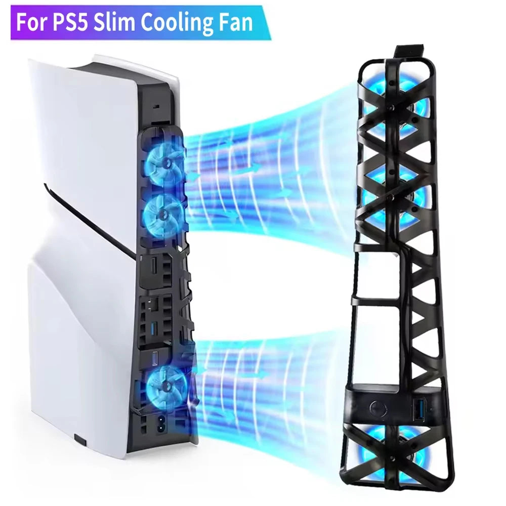 For PS5 Slim Accessories Cooling Fan with USB 3.0 Port Cooler for Playstation 5 Slim Disc/Digital Console Cooling System