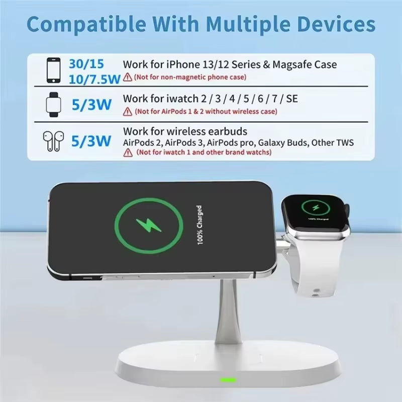 3 in 1 Magnetic Wireless Charger Stand for Magsafe Iphone 16 15 14 13 12 Apple Watch 8 7 Airpods Pro Fast Charging Station
